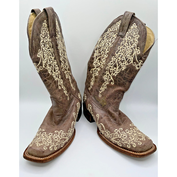 Corral Women's Crater Bone Embroidery Brown Square Toe Boots A2663 9M Wedding - Picture 3 of 16